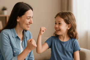 mother is motivating a child